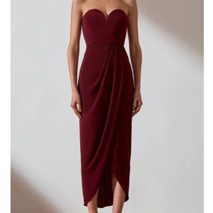Shona Joy Bustier Draped Maxi Dress (Burgundy, Size 4)